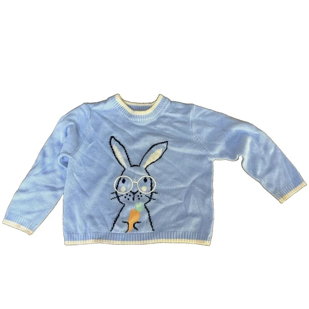 Celebrate! Easter Bunny Graphic Knit Sweater Blue 12-18M Crewneck Pullover